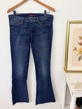 7 For All Mankind Dark Wash Bootcut/Flare Raw Hem Jeans 31